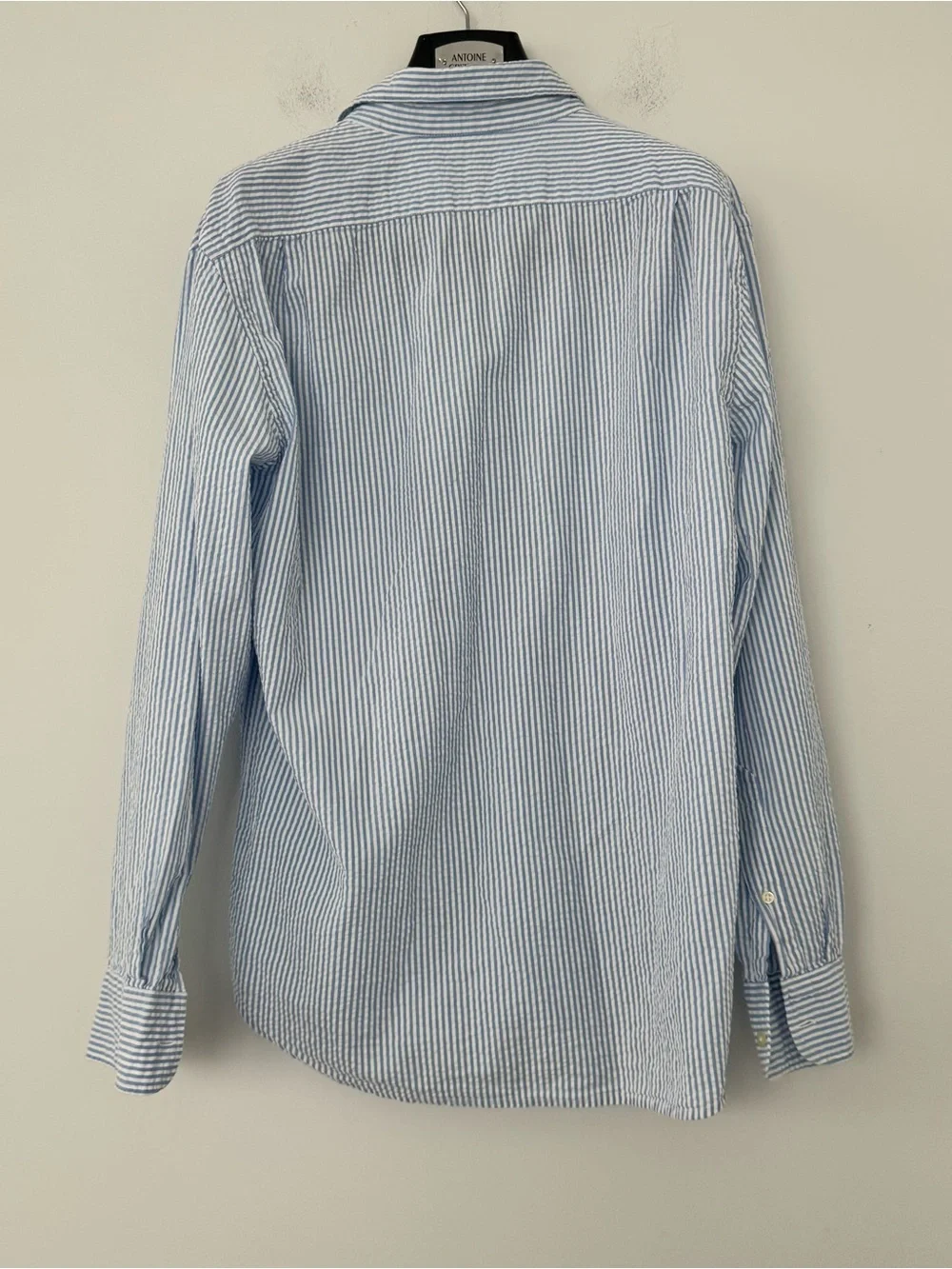 J.Crew Seersucker Slim Button Down Shirt Mens L Blue White Striped Long Sleeve